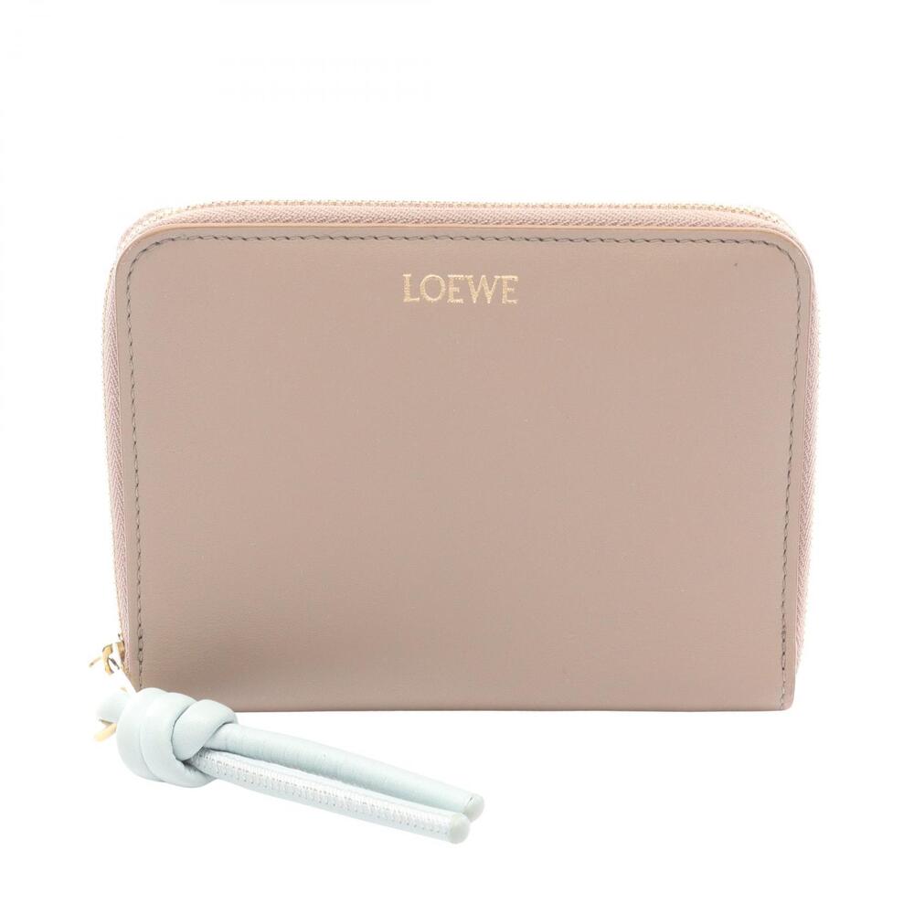 Loewe Knot Compact Round Wallet Leather Beige Blue